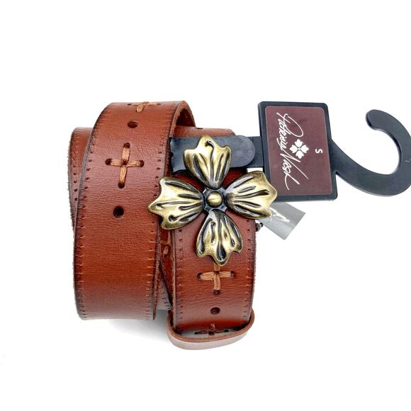 Patricia Nash Cognac Floral Buckle Belt | Western Romance, Fall Layering, Gift - Picture 3 of 13